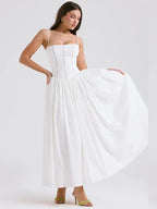 Bustier Spaghetti Strap Gathered Full Skirt Midi Dress