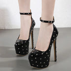 Metal Rivet Round Toe Platform High Heels Pole Dance Shoes