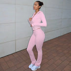 Hooded Zipper Skinny Knit Set