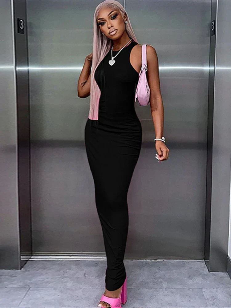 Crew Neck Sleeveless Ribbed Bodycon Maxi Dress