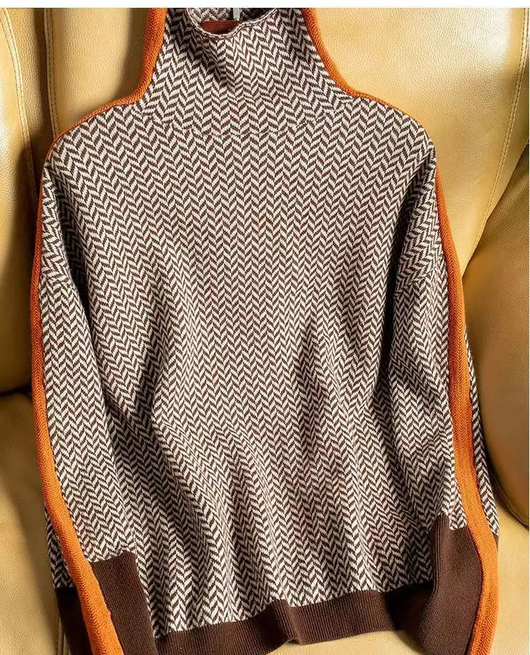 | Women Luxe Herringbone Turtleneck Sweater