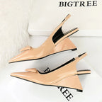 Patent Leather Hollow Back Strap Wedges Heels Women Pumps