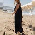 Spaghetti Strap Scoop Neck Gauze Texture Oversized Maxi Dress