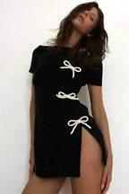 Bow Mini Dress with Side Slit