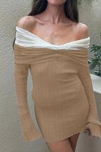 Off-Shoulder Long Sleeve Backless Mini Dress