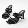 Denim women slippers with new rhinestone plush stiletto heels