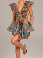 Lace Corset Bustier Patchwork Mesh High Slit Maxi Dress