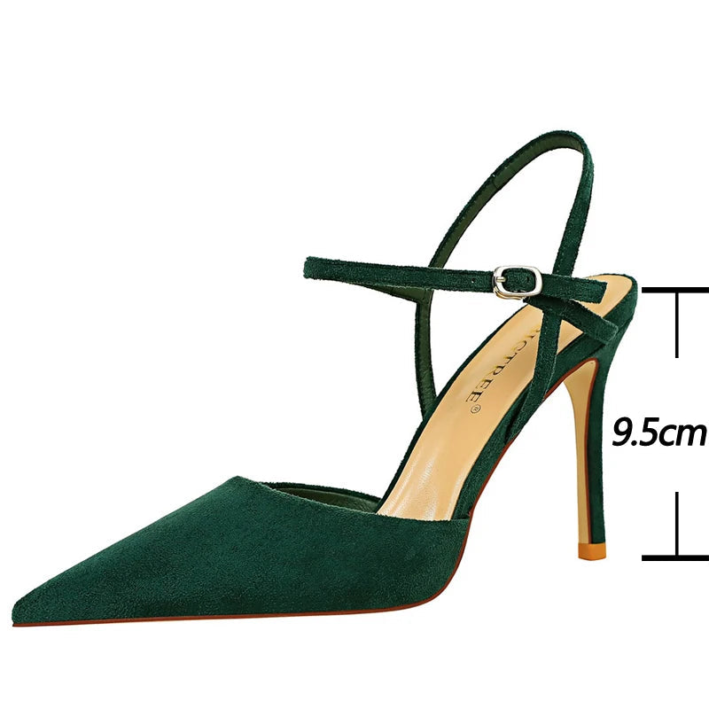Suede Women Sandals Pointed Toe High Heels Summer Hollow Out