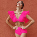 High Waist Bandage Leaf Print Two Piece Swim Sets