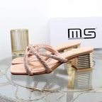 Rhinestone sandals with thick high heels for women's luxury style in autumn