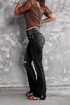 DressBetty - Holes Ripped Tassel Flare Jeans High Waist Denim Ladies Vintage Stretch Slim Jeans