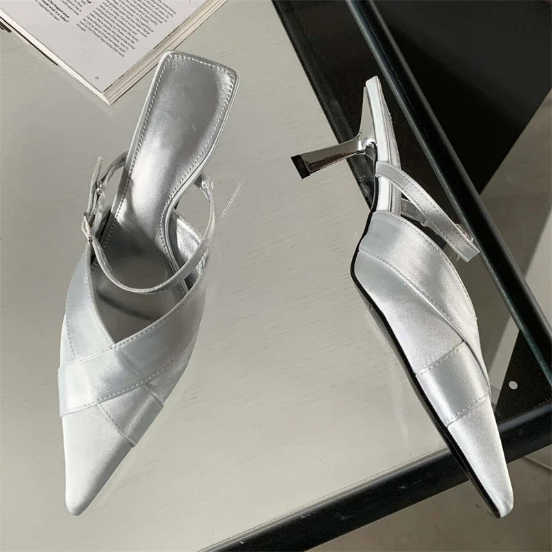 Shallow Pointed Toe Women Pumps with Buckle Strap and Thin Heels