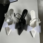 Mesh Butterfly-knot Woman Pumps with Pointed Toe and Thin High Heels