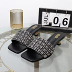 Luxurious Rhinestone Square Toe Black Sandals with 4CM Heel