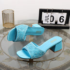 Luxurious ladies slippers with thick square head and 6cm coarse heel
