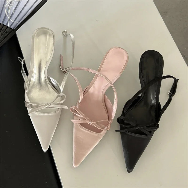 Silk Pointed Toe Women Pumps with Stripper Belt Buckle for Sexy Party with Thin Heels