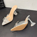 Sexy Butterfly-knot Pointed Toe PVC Transparent Heels Sandals for Women