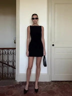 Sleeveless Boat Neck Shift Mini Dress