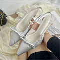 Silk Crystal Pumps Women Sexy Pointed Toe Low Thin Heels