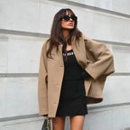 Diagonal Breasted Warm Loose Jacket Women Lapel Double Pocket Batwing Sleeve Solid Coats Winter Female Chic Vintage Outwear