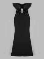 Oversized Bow Strapless Cut Out Mermaid Floor Length Gown With Contrast Train