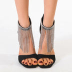 Crystal Rhinestone Tassel Ankle Strap Sandals for Women