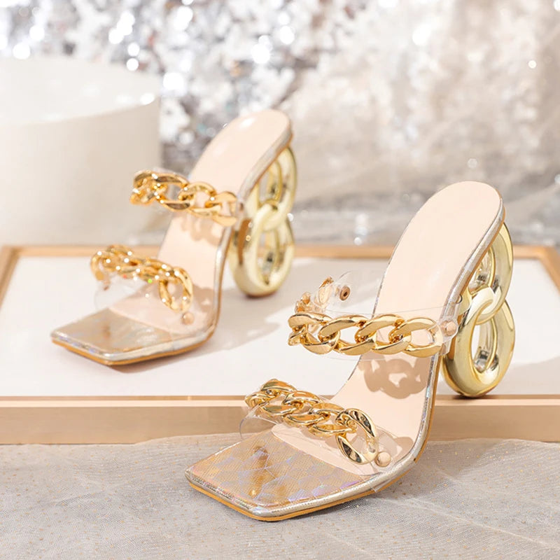 Chic Strange Fretwork Heels Modern PVC Transparent Slippers for Women