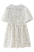 Puff Sleeve Tie Up Hollow Neck A-Line Mini Dress