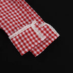 Red Plaid Wide Leg Pants Sets Women Long Sleeve Lace-up Blouse+Elastic Waist Trouser Chic Casual Lace Trim 2 Piece Set 2025 New