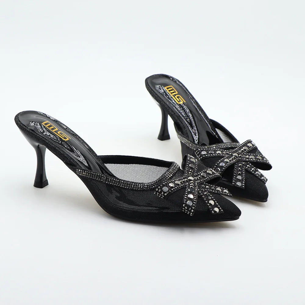 Golden summer pointed shallow bow high heeled sandals