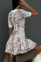 Patchwork Lace-up Slim Fit Mini Dress