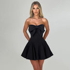 Oversized Bow Strapless Pleated Fit and Flare Mini Dress