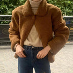 Women's Winter Sweet Plush Coat Lamb Fur Jacket Peter Pan Collar Single Breasted Short Outerwears