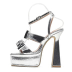 Silver Chunky High Heels Platform Sandals - Runway Style Sexy 15CM