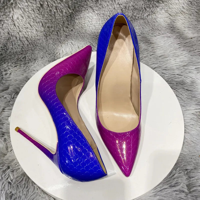 Blue Pink Crocodile Effect Women Sexy High Heel - 8cm, 10cm, 12cm