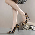 Leopard Print Pointed Peep Toe Stripper Heels for Women