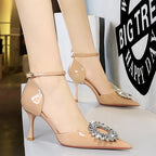 Rhinestone High Heel Buckle Pumps in Patent Leather for Women - Sexy Party Shoes