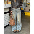 Women's Street Casual 2000s Pants Baggy Y2K Wide Leg Washed Grunge Denim Trouser American Vintage High Waist Straight Emo Jeans