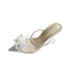 String Bead Crystal Buckle Women Pumps with Sexy Pointed Toe and Low Heels