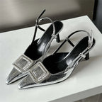 Spring Autumn Women Pumps Designer Pointed Toe Buckle Strap Thin Heels Gold Silver