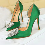 Satin Rhinestone High Heels for Women - Elegant Banquet Stilettos Lady Heels