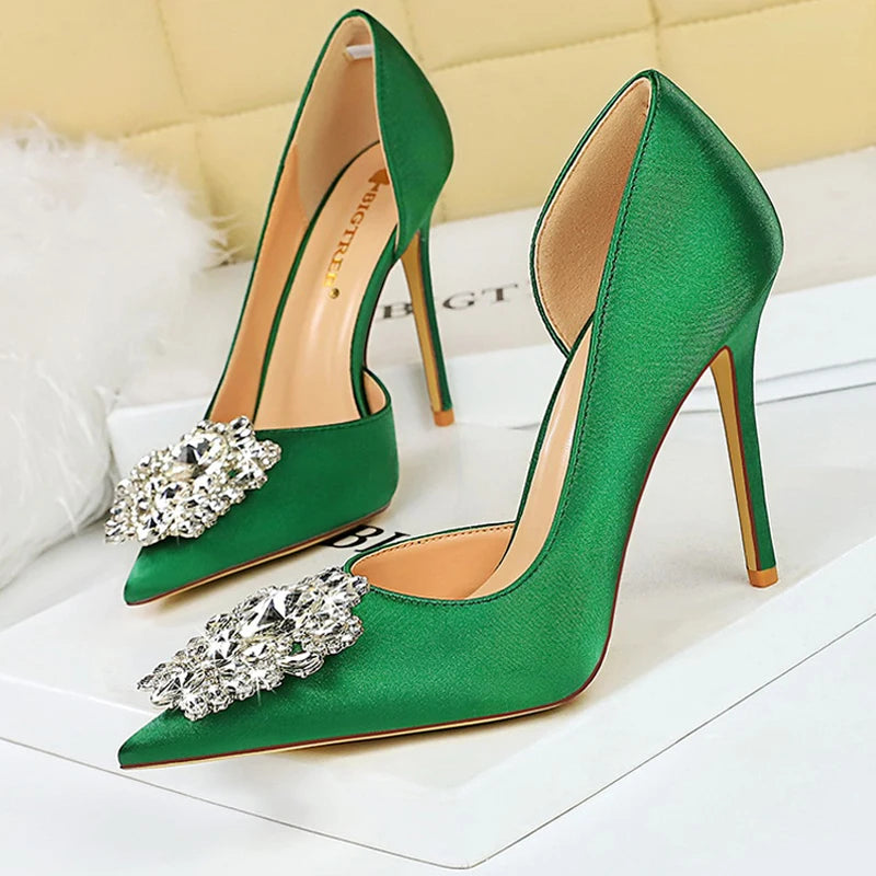Rhinestone Kitten Heels Elegant Luxurious Banquet Shoes Pointed High Heels for Women