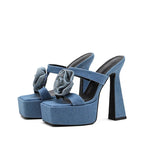 Rhinestone Platform Slippers with Crystal Flower Design for Women
