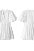 V Neck Puff Sleeve Mini Dress