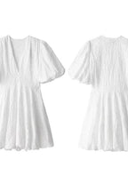 V Neck Puff Sleeve Mini Dress