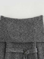 Vintage Off Shoulder Sweater With Belt Women Elegant Knitted Solid Thick Long Sleeve Sweaters Female Winter Chic Street Knitwear