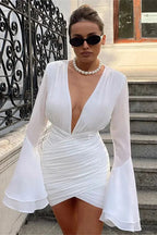 Mesh V-Neck Mini Dress