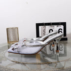 Golden summer pointed shallow bow high heeled sandals