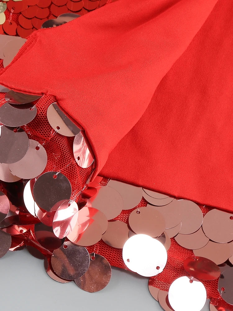 Yvaine Strapless Red Dress with Feathers and Sequins