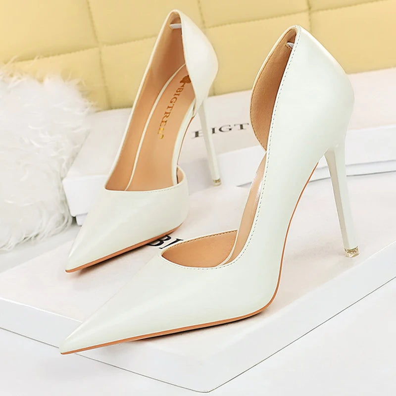 Black Leather High Heel Pumps for Women - Fashionable Wedding Shoes